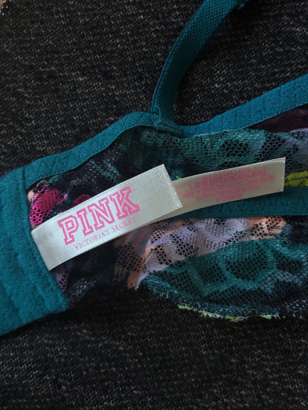 Victoria's Secret Teal Floral Lace Underwire Bra with Neon Accents - Picture 4 of 9